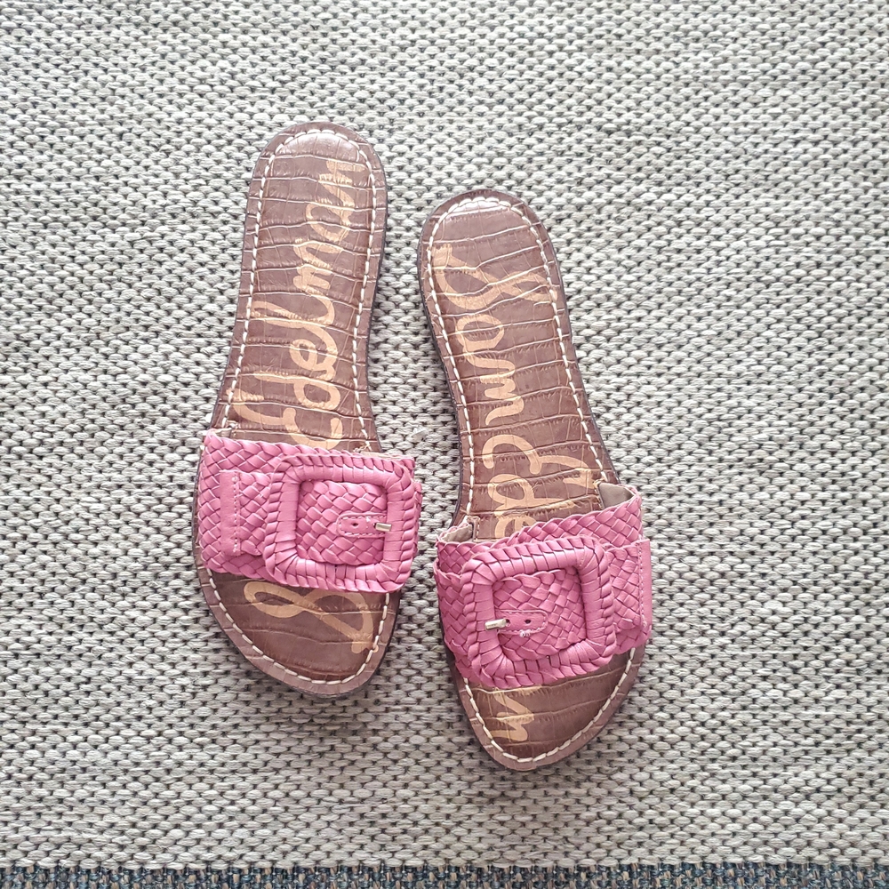 Sam Edelman Pink Woven Slide Sandals with Buckle Accent Size #8 - Picture 6 of 6